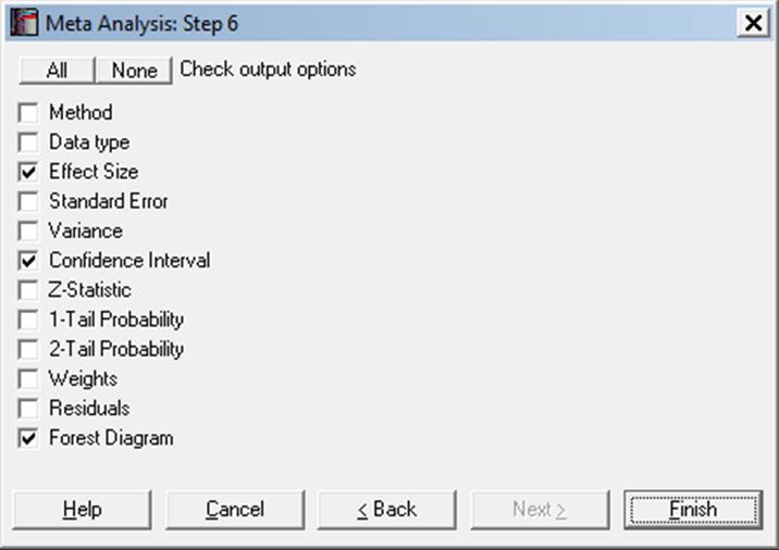 Meta Analysis-Output Options