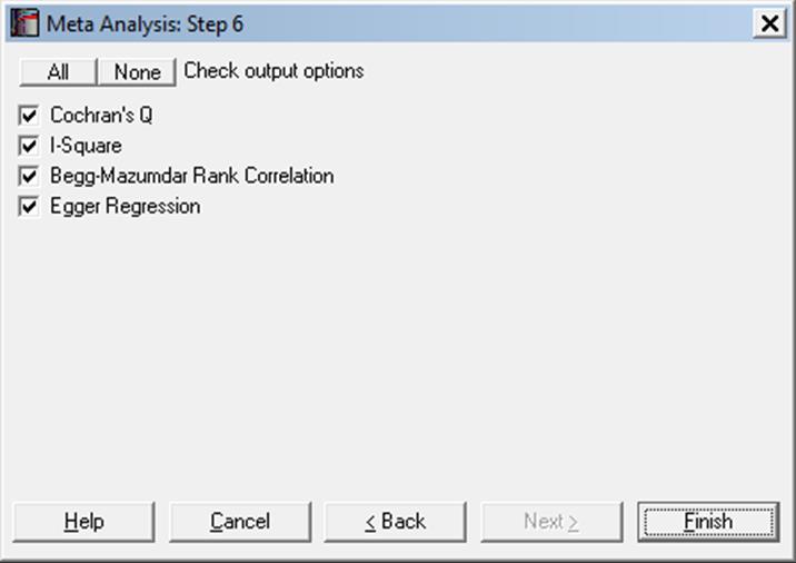 Meta Analysis-Output Options