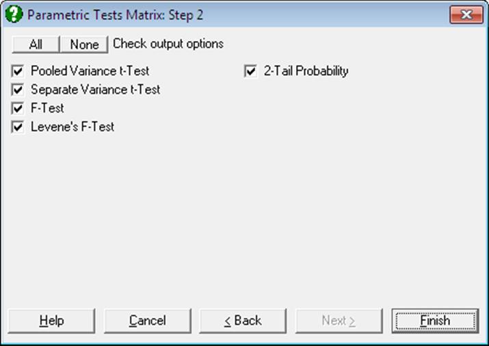 Parametric Tests Matrix
