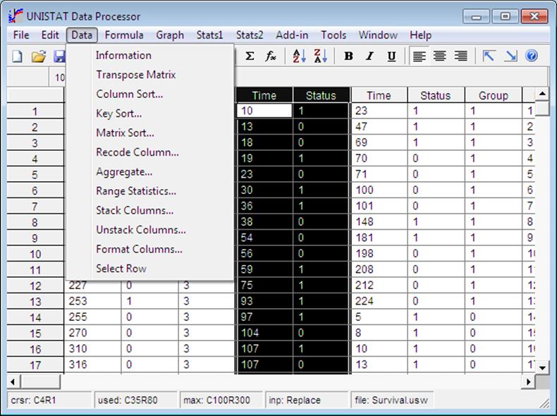 Spreadsheet-Data Menu