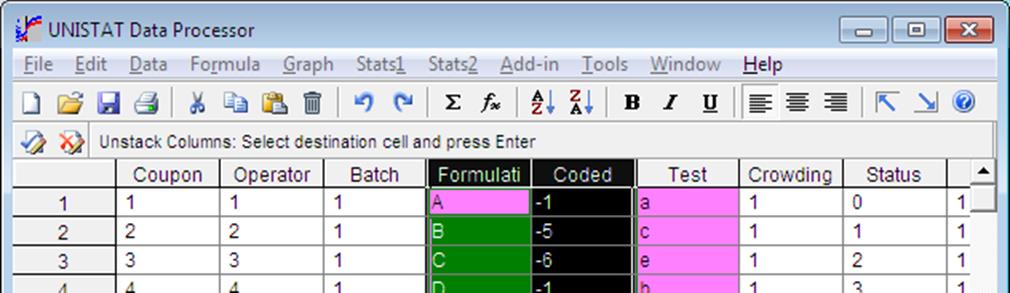 Spreadsheet-Data Menu