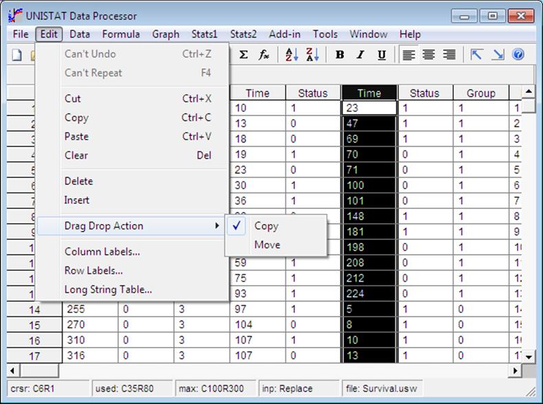 Spreadsheet-Edit Menu