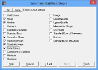 Summary Statstics Output Options